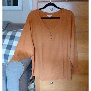 NWOT Terra Sky Womens 24W 26W Gold Knit Henley Thermal Long Sleeve Pullover Top